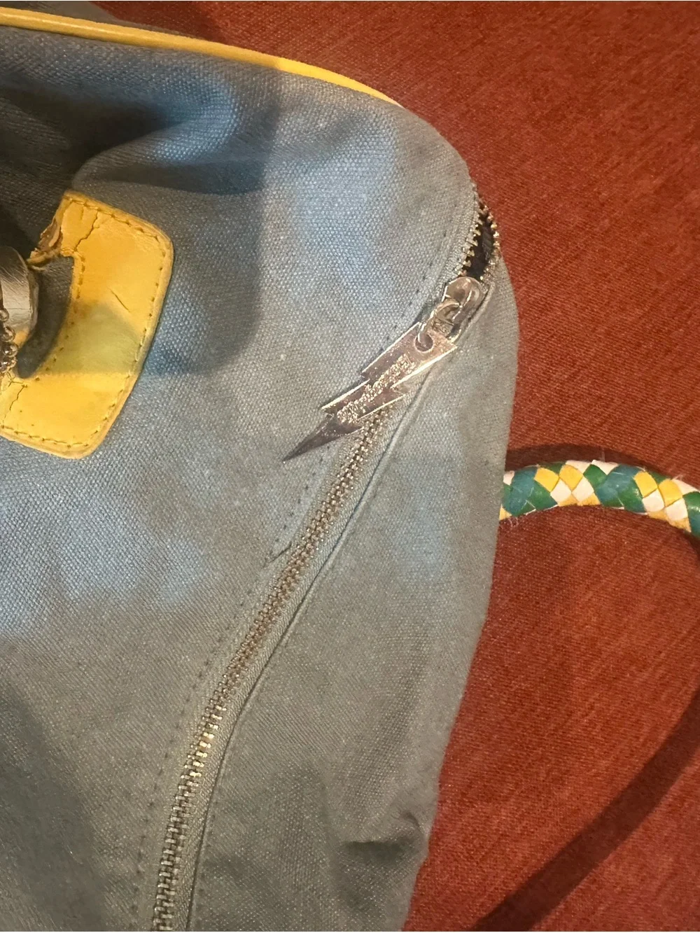 Super Rare Betsey Johnson Sage Green Tote with Yellow Trim and Teal Accents